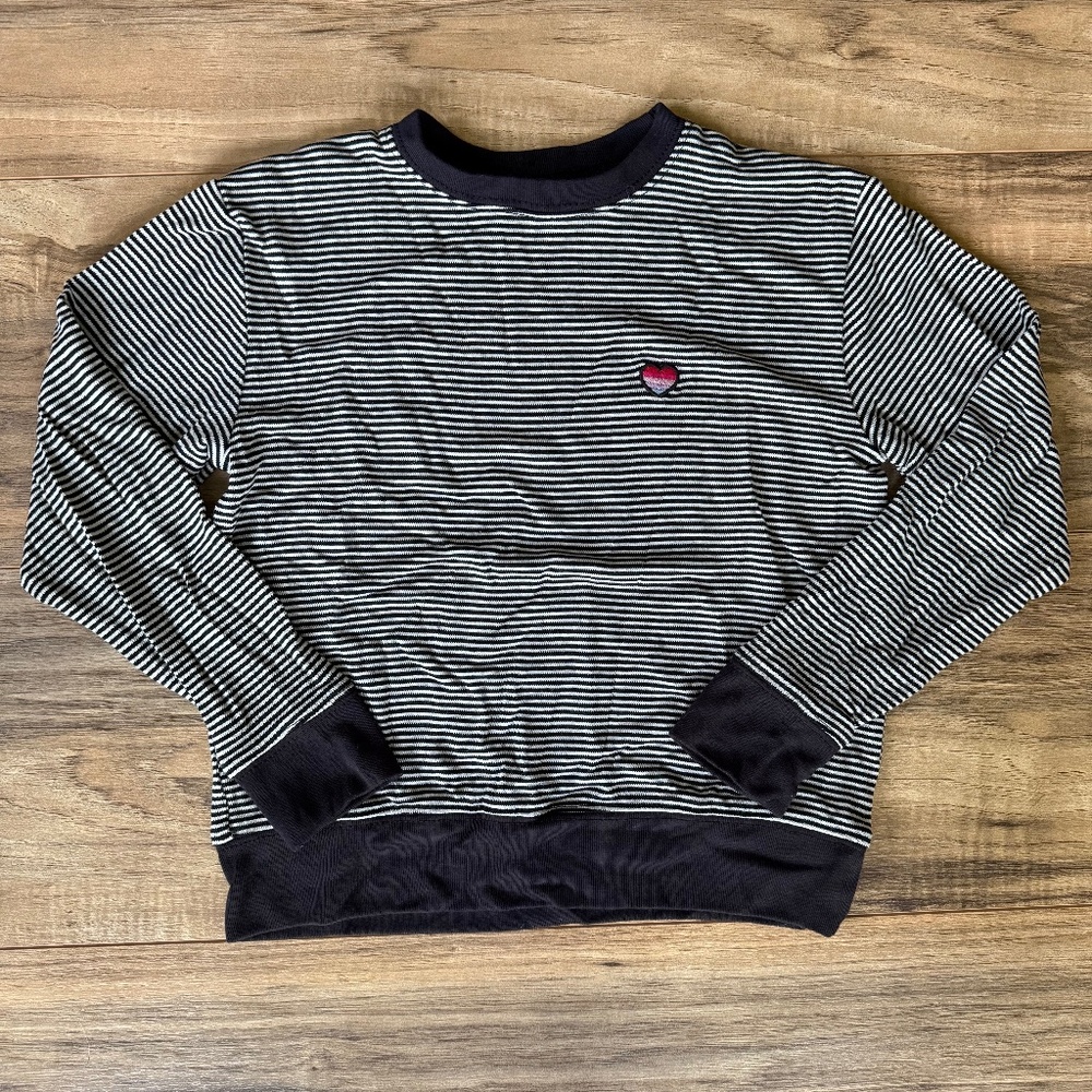 Spiritual Gangster Embroidered Heart Black Striped Long Sleeve Tee